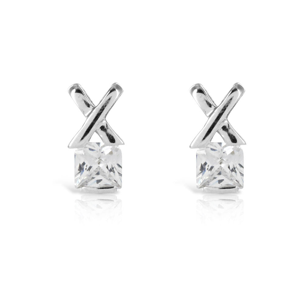 White Kiss Solitaire Silver Earrings - www.sparklingjewellery.com