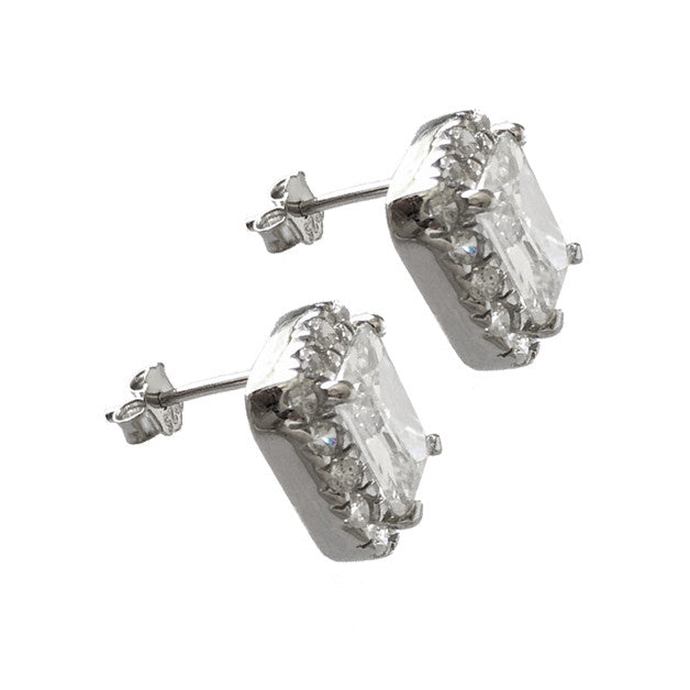 Emerald Cut Halo Earrings - www.sparklingjewellery.com