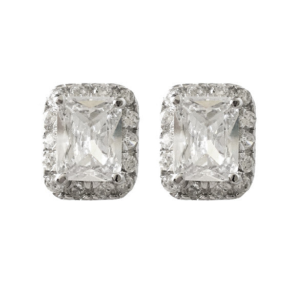 Emerald Cut Halo Earrings - www.sparklingjewellery.com