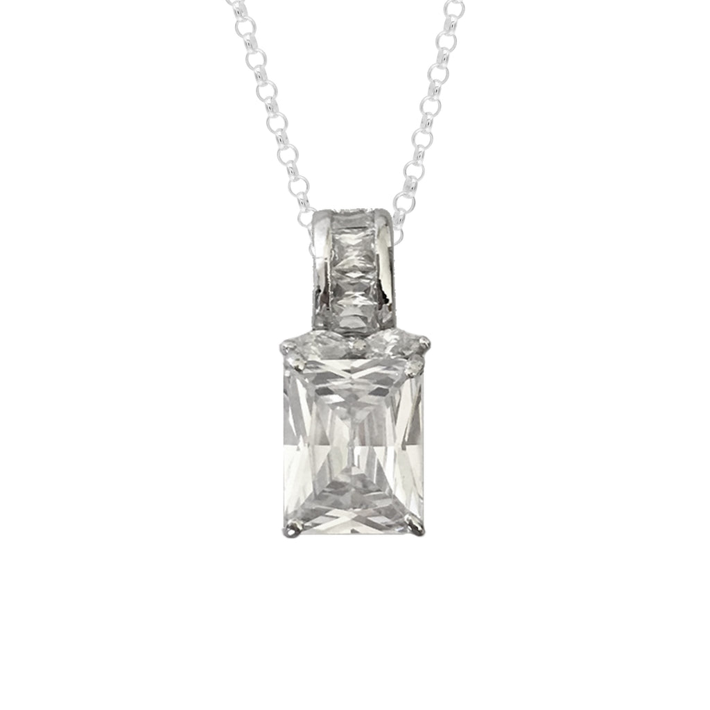 Sterling Silver Emerald Cut Simulated Diamond Pendant - www.sparklingjewellery.com