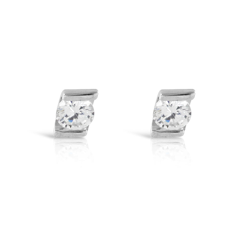 Tension Set Silver Solitaire Stud Earrings - www.sparklingjewellery.com