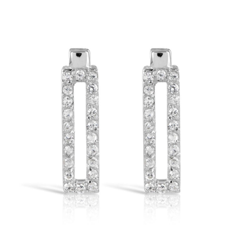 Micro Pave Rectangular Silver Earrings - www.sparklingjewellery.com