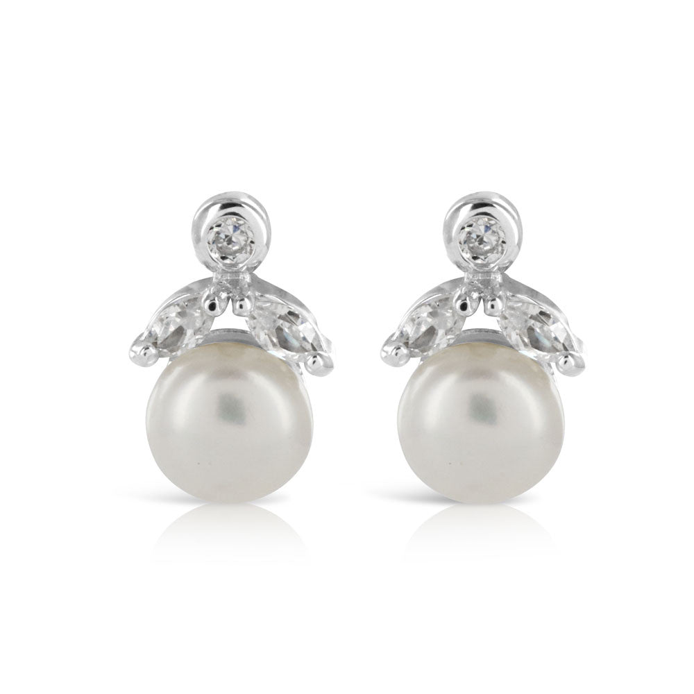 Pearl Round Bridal Stud Earrings - www.sparklingjewellery.com