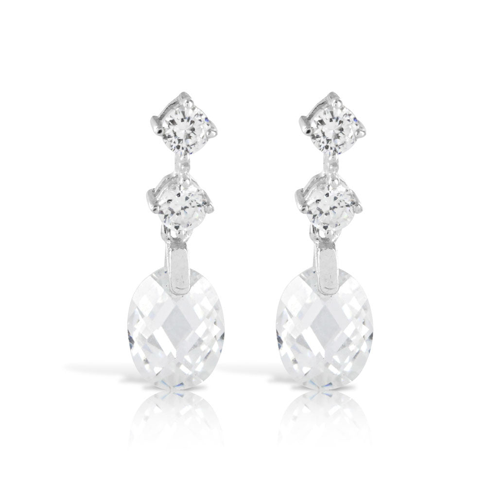 Silver Wedding Cushion Cut Earrings - www.sparklingjewellery.com