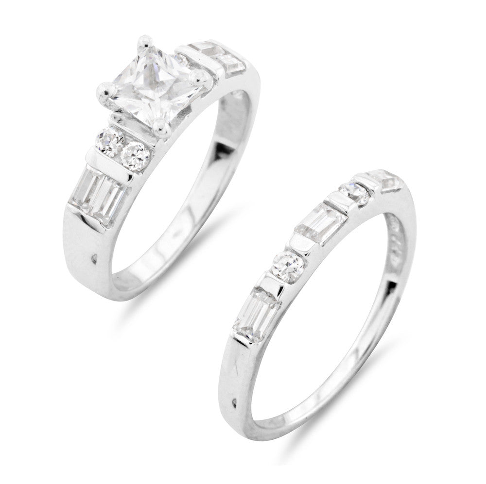 Princess Cut Square Wedding and Engagement Ring Set - www.sparklingjewellery.com