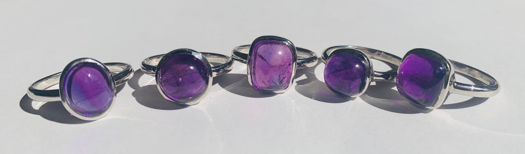 Amethyst Oval Cabochon Silver Ring - www.sparklingjewellery.com