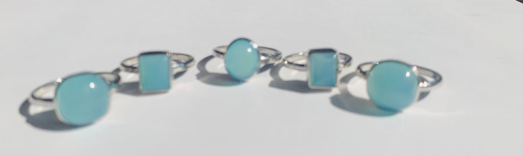 Rectangle Blue Chalcedony Cabochon Silver Ring - www.sparklingjewellery.com