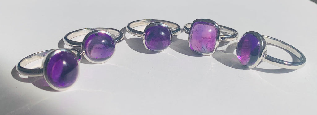 Amethyst Rectangle Cabochon Silver Ring - www.sparklingjewellery.com