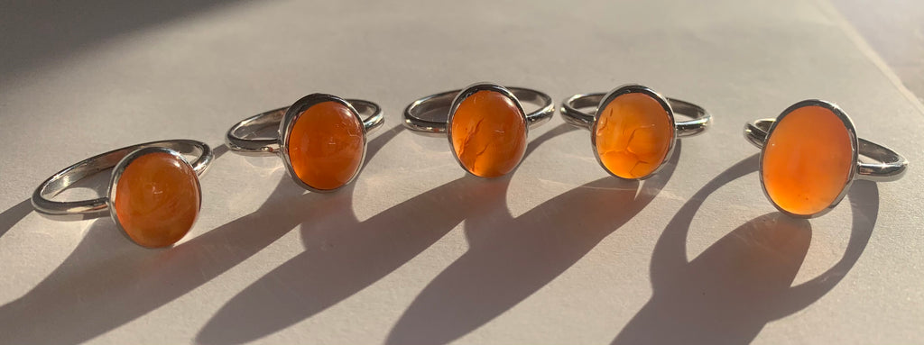 Orange Agate Cabochon Silver Ring - www.sparklingjewellery.com