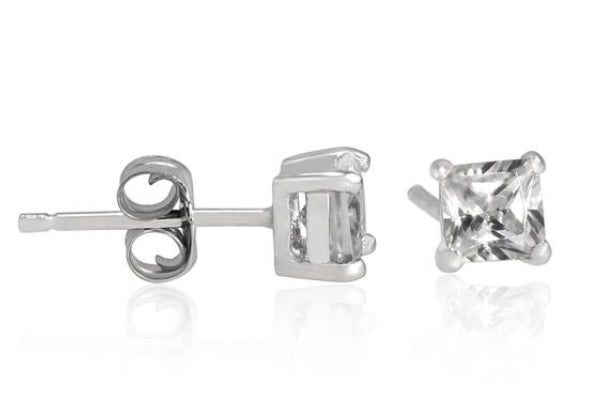 Princess Cut Sterling Silver Stud Earrings £10.50 - www.sparklingjewellery.com