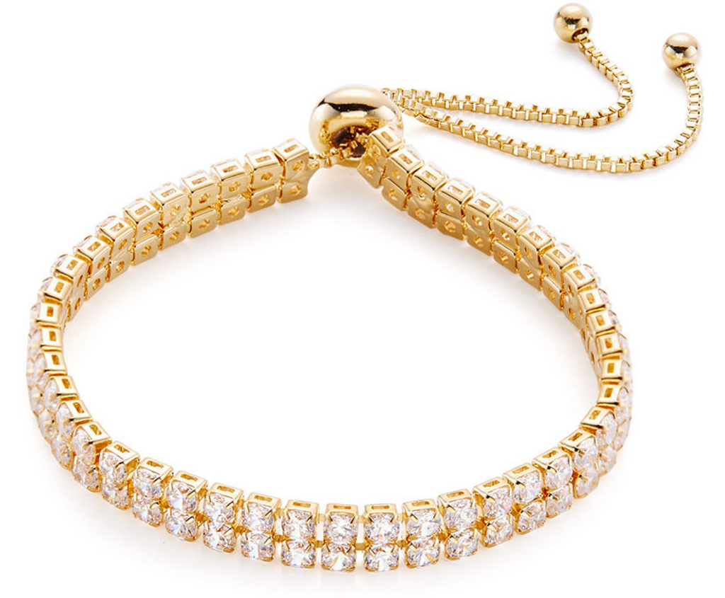 Gold finished Double Row Tennis Bracelet (adjustable) - www.sparklingjewellery.com