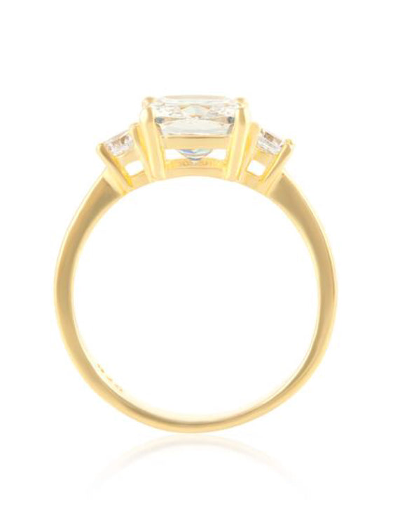 Cushion Cut Trilogy Ring Meghan Markle Gold - www.sparklingjewellery.com
