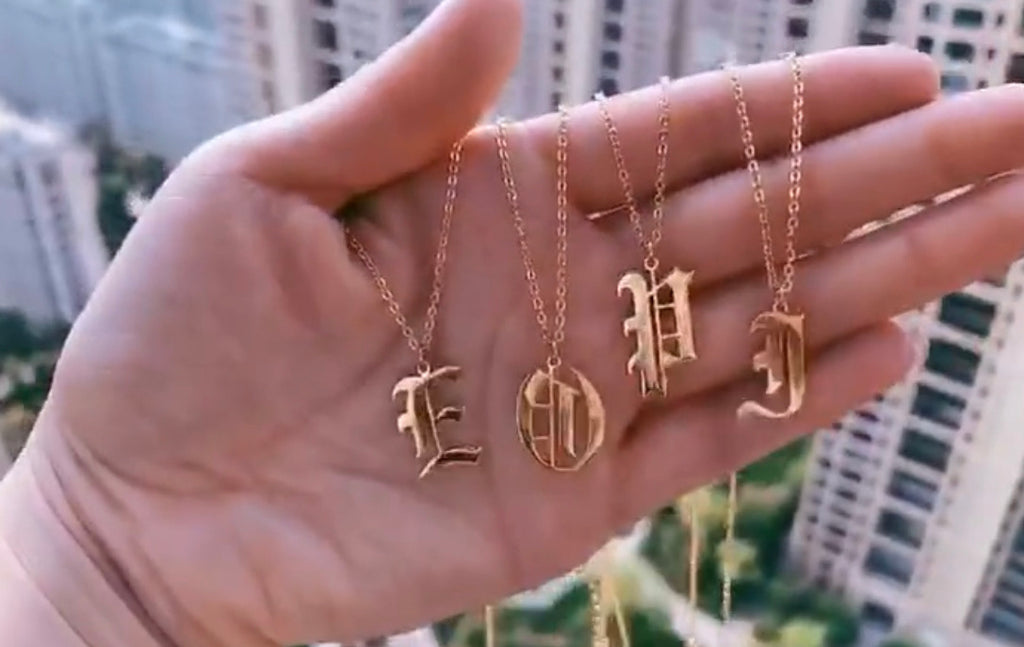 Initial Necklace Old English Retro Font - www.sparklingjewellery.com