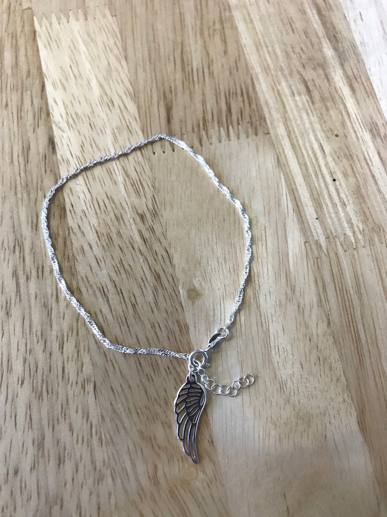 Sterling Silver Angel Wing Ankle Chain - www.sparklingjewellery.com