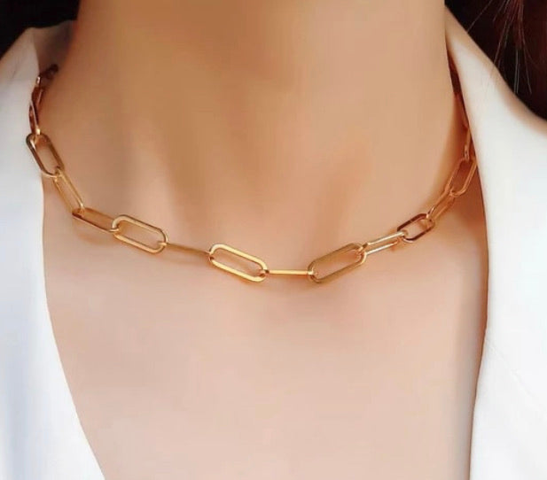 Gold Paper chain Choker Necklace - www.sparklingjewellery.com