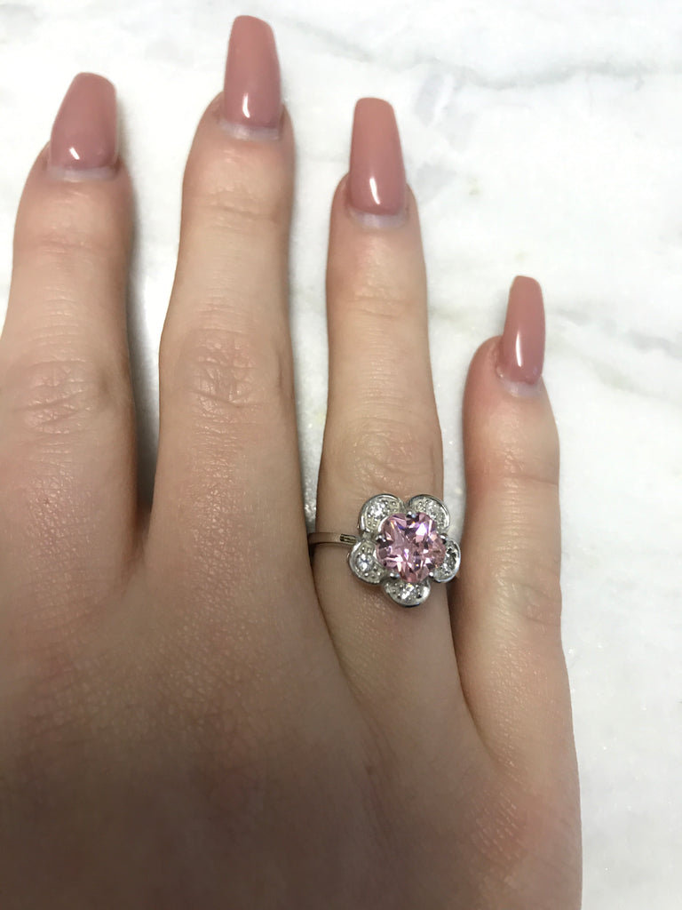Silver Pink Halo Ring - www.sparklingjewellery.com