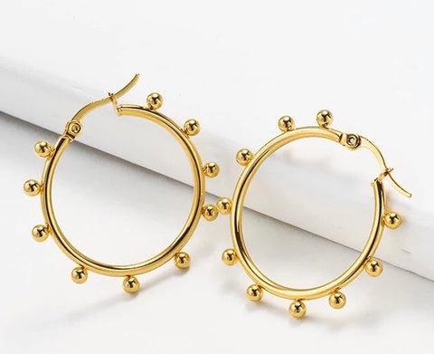 Beaded Gold Hoop Earrings - www.sparklingjewellery.com