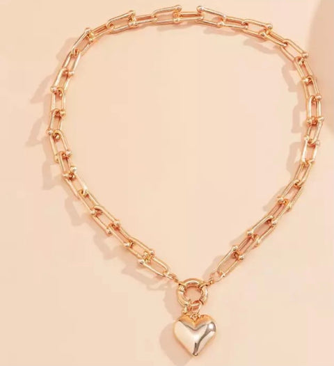 Chunky Gold Heart Necklace - www.sparklingjewellery.com