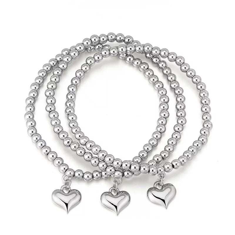 Beaded Heart Bracelet Stack - www.sparklingjewellery.com