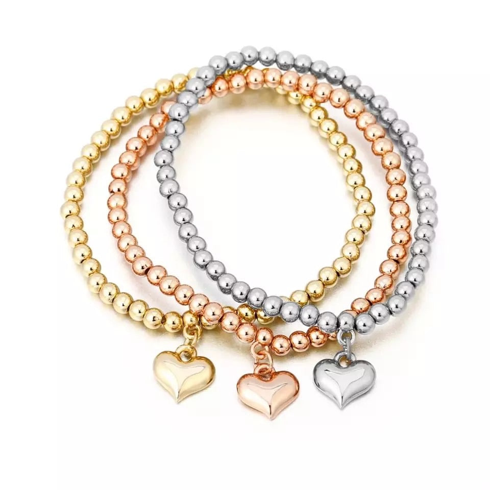 Beaded Heart Bracelet Stack - www.sparklingjewellery.com