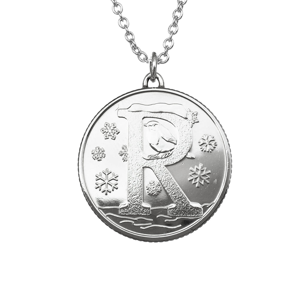 Alphabet Initial Coin Necklace on a silver chain - www.sparklingjewellery.com