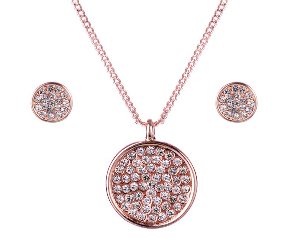 Crystal Disc Pendant and Earring Set - www.sparklingjewellery.com