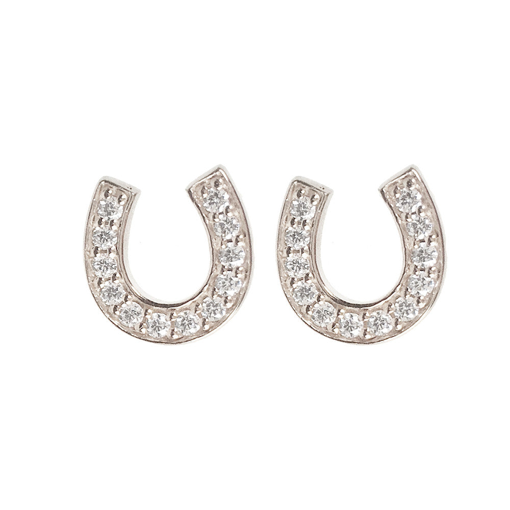 Sterling Silver Horse Shoe CZ Earrings - www.sparklingjewellery.com