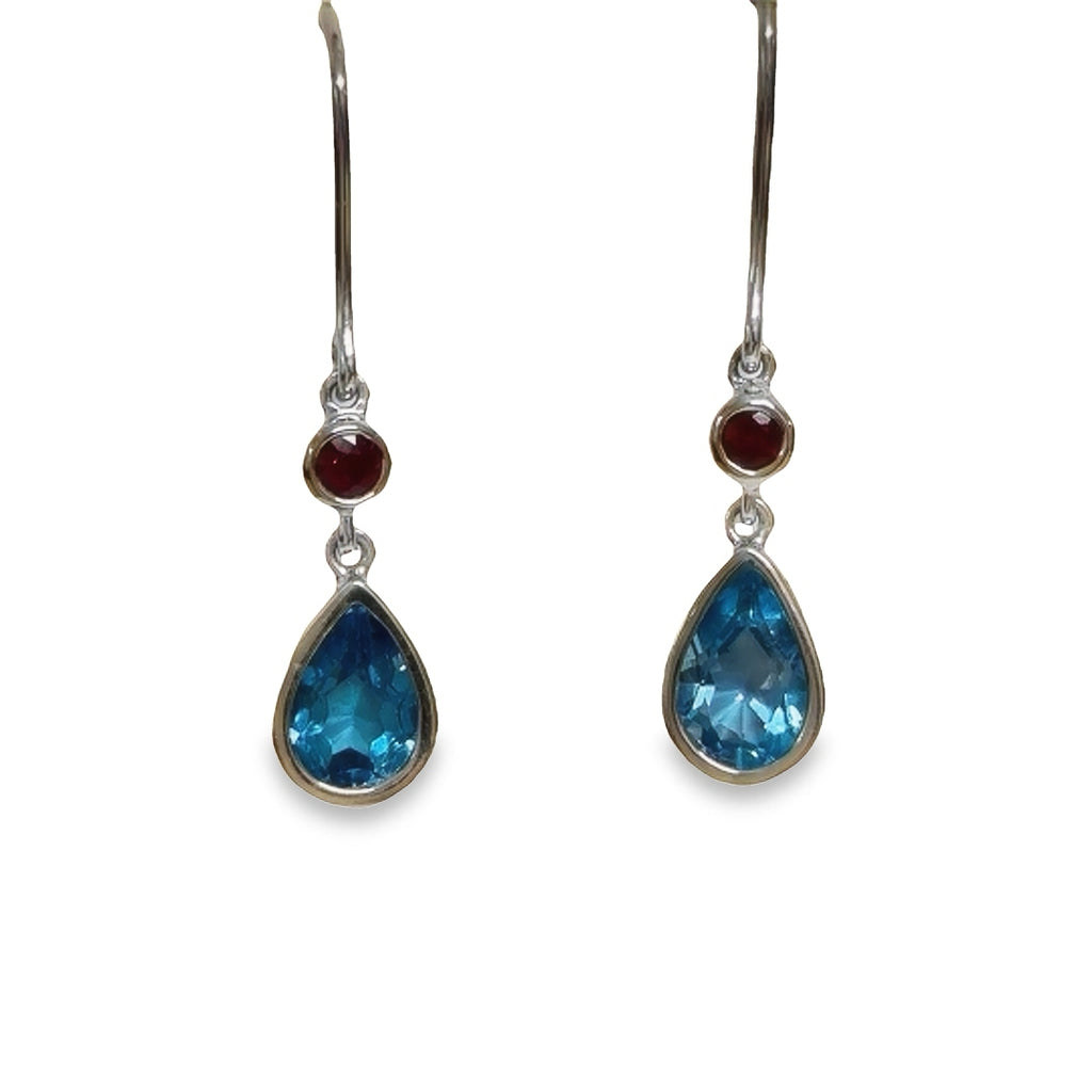 Pear Cut London Blue Topaz and Ruby Earrings - www.sparklingjewellery.com