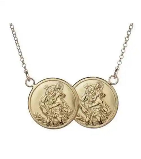 9ct Hallmarked Gold Signature Double Coin St Christoper - www.sparklingjewellery.com