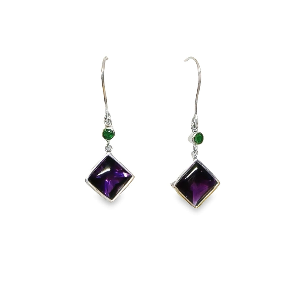 Amethyst and Green Garnet Drop Earrings - www.sparklingjewellery.com