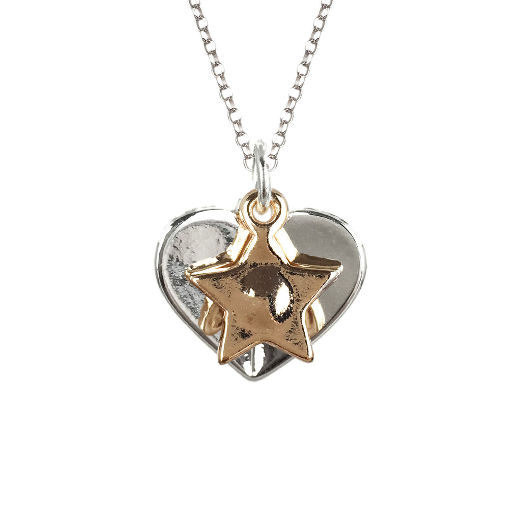 Two Tone Heart & Star Necklace - www.sparklingjewellery.com