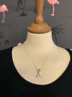Breast Cancer Awareness Pink Sapphire Sterling Silver Ribbon Necklace - www.sparklingjewellery.com