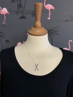 Breast Cancer Awareness Pink Sapphire Sterling Silver Ribbon Necklace - www.sparklingjewellery.com