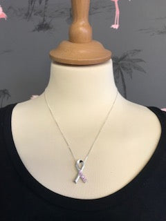 Breast Cancer Awareness Pink Sapphire Sterling Silver Ribbon Necklace - www.sparklingjewellery.com