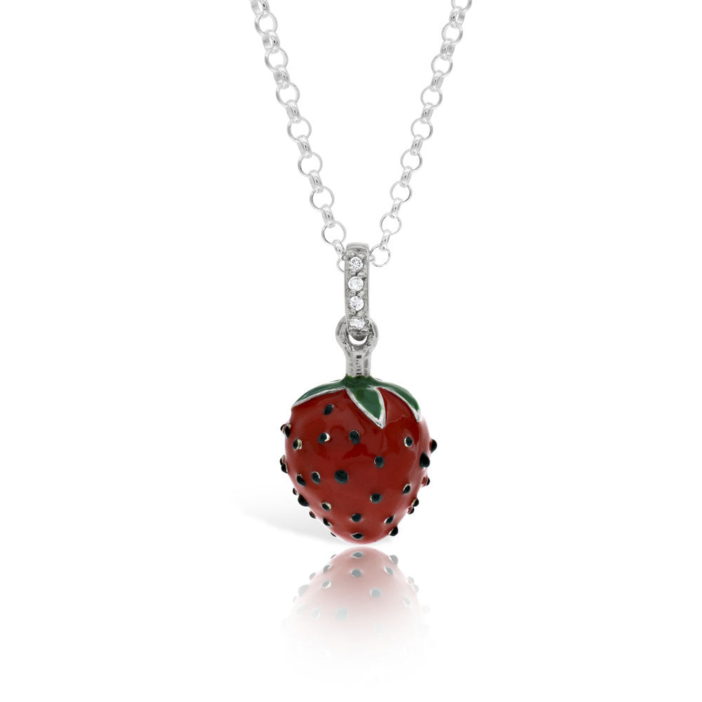 Enamel Strawberry Pendant - www.sparklingjewellery.com