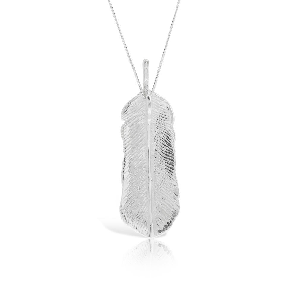 Silver Feather Pendant - www.sparklingjewellery.com