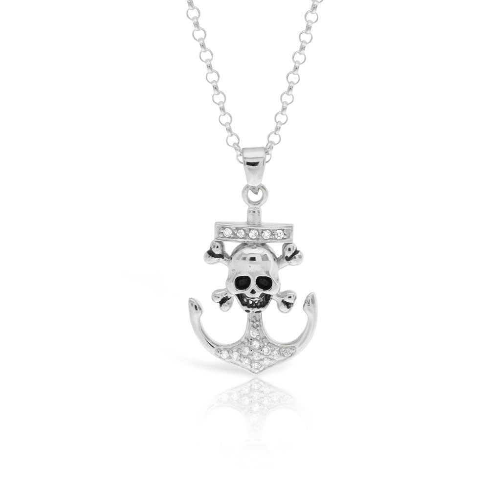 Sterling silver Anchor and Skull Pendant - www.sparklingjewellery.com