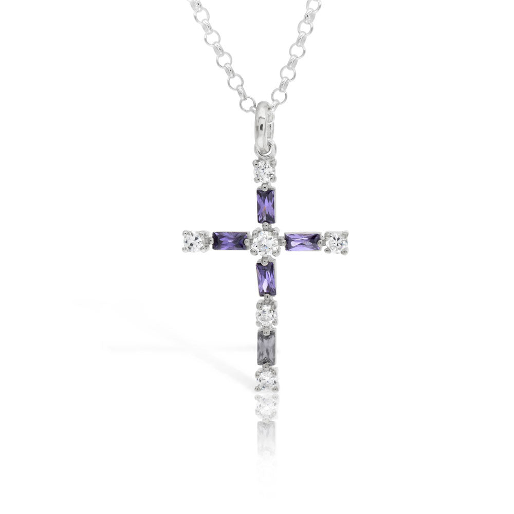 Amethyst Inlay Silver Cross Pendant - www.sparklingjewellery.com