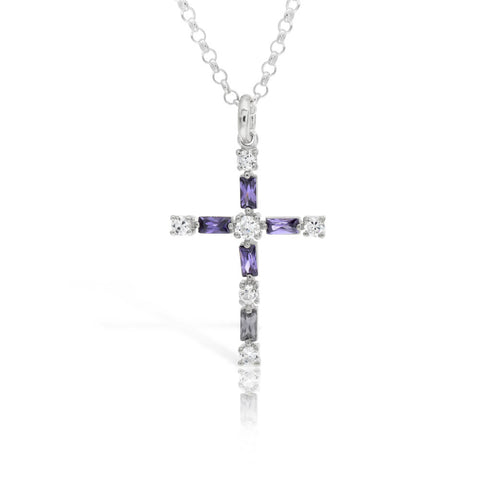 Amethyst Inlay Silver Cross Pendant - www.sparklingjewellery.com