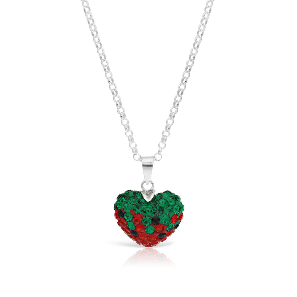 Silver Crystal Strawberry Heart Pendant - www.sparklingjewellery.com