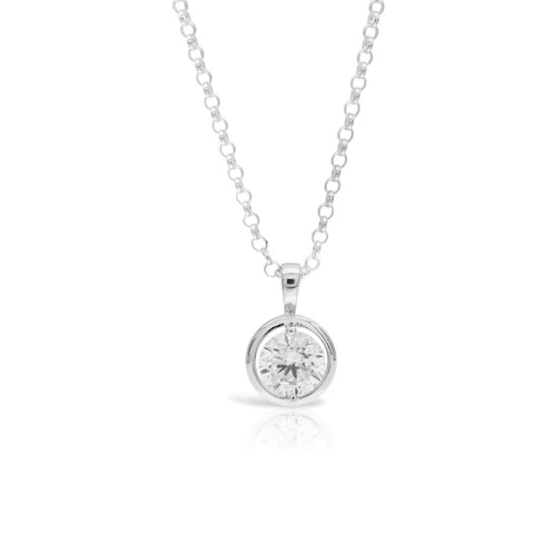 Contemporary Silver Solitaire Circular Pendant - www.sparklingjewellery.com