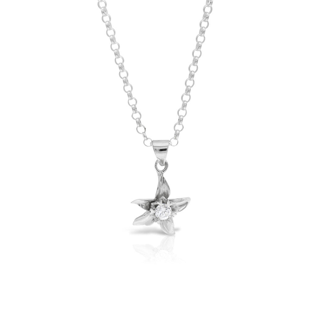 Silver Solitaire Flower Pendant - www.sparklingjewellery.com