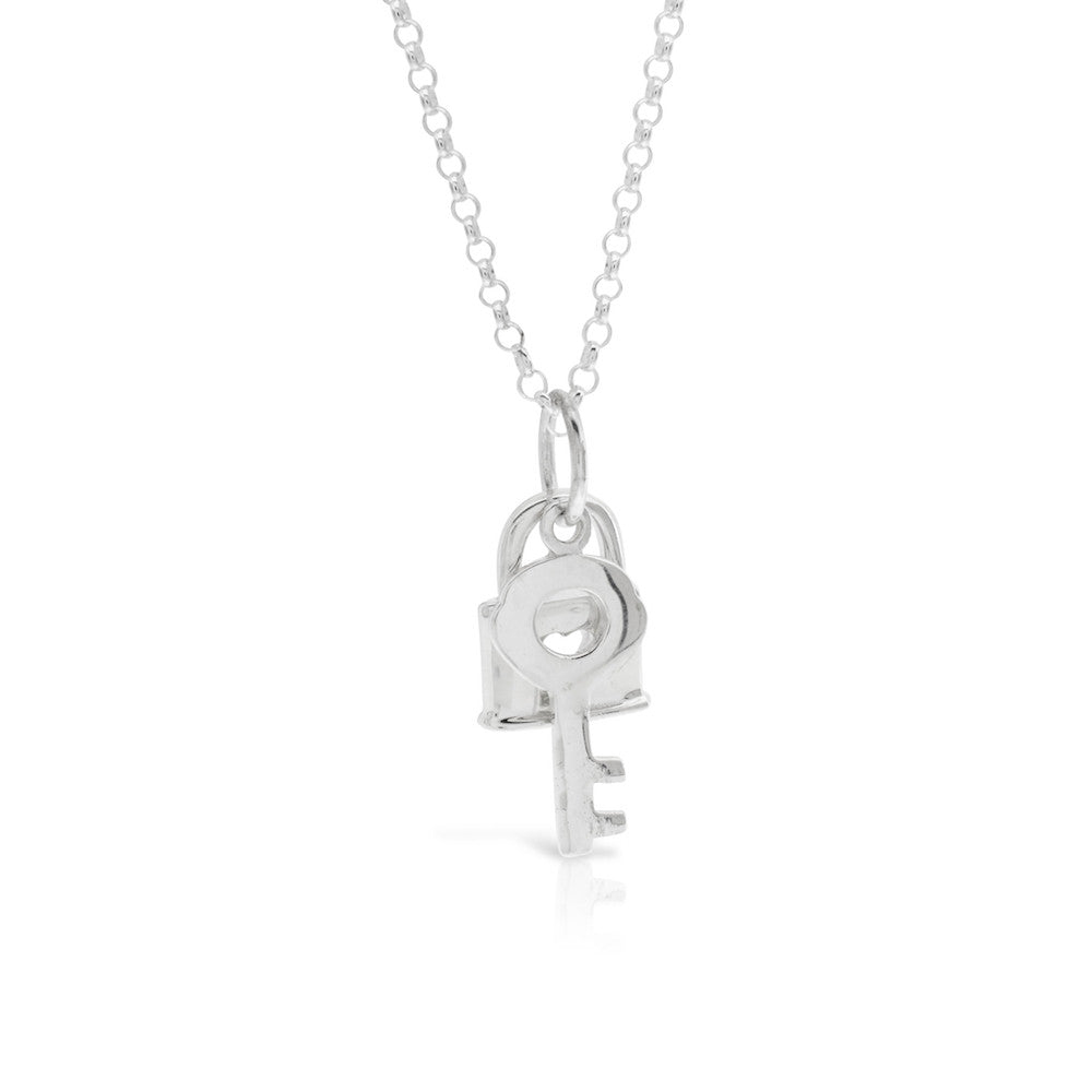 Sterling Silver Heart Padlock & Key - www.sparklingjewellery.com