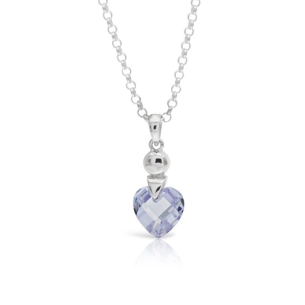 Silver Lilac Heart with Sterling Silver Pendant - www.sparklingjewellery.com