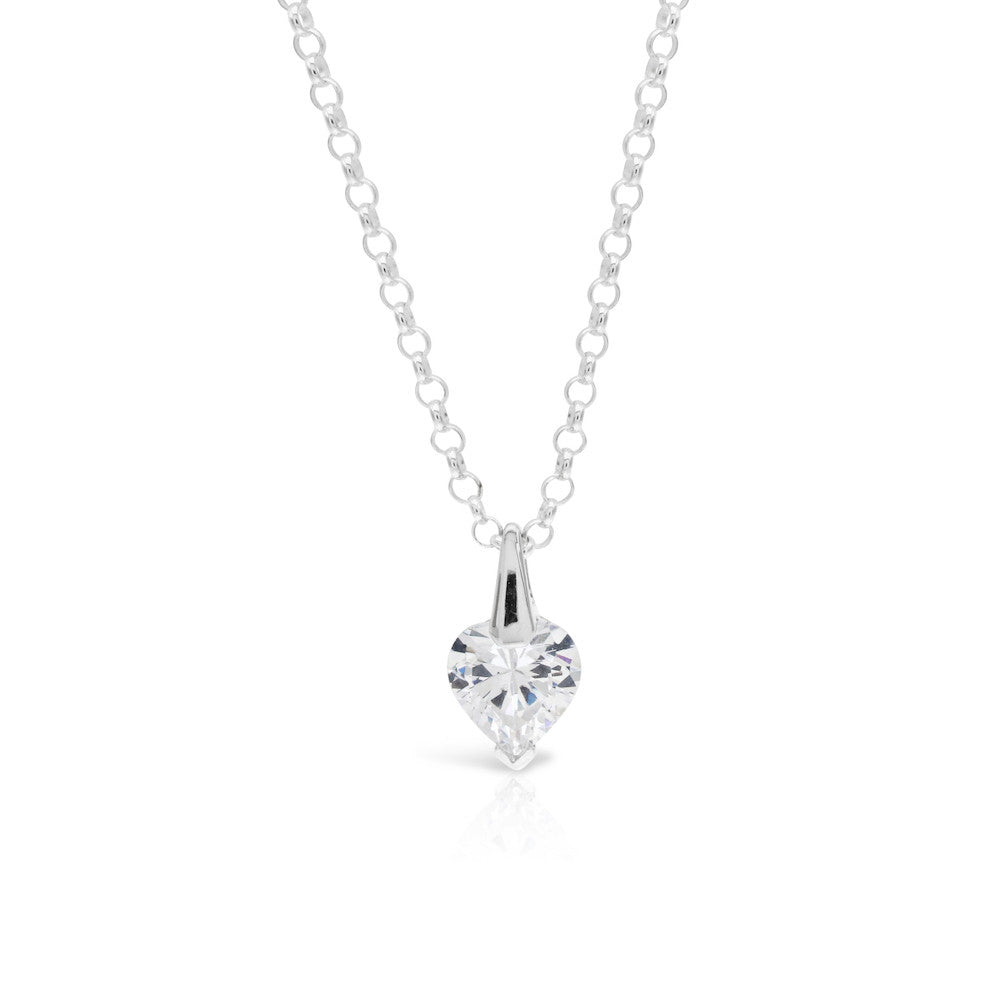 Contemporary Silver Solitaire Heart Pendant - www.sparklingjewellery.com
