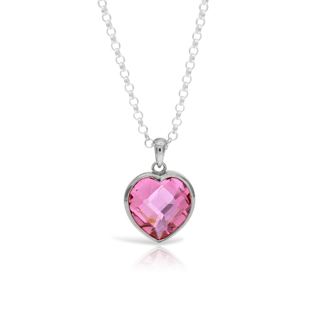 Pink Cushion Heart Pendant - www.sparklingjewellery.com