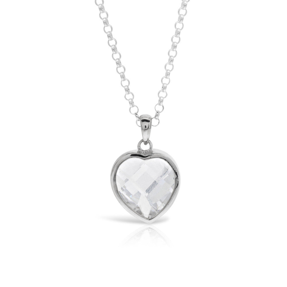 Cushion Cut Heart Necklace Silver Pendant - www.sparklingjewellery.com