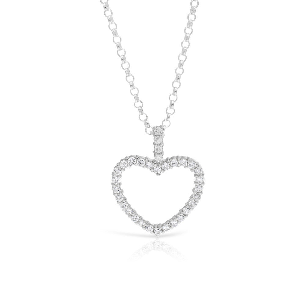 Silver Open Heart Pendant with CZ Stones - www.sparklingjewellery.com