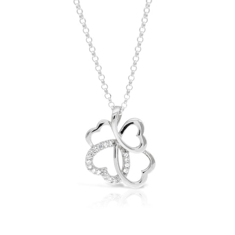 Clover Heart Silver Pendant - www.sparklingjewellery.com