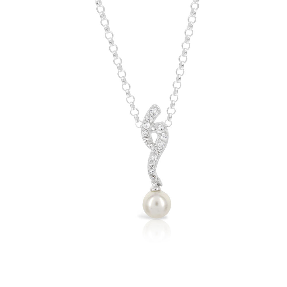Curved Pearl Silver Pendant - www.sparklingjewellery.com